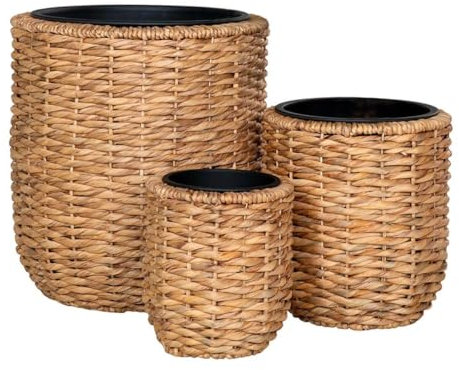 Alizee - Lot de 3 Cache-Pots en Jacinthe d'eau Naturelle doublés de Pots en Plastiques
