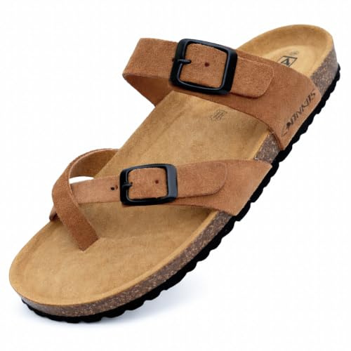 GONKOS®, Infradito Donna in Pelle, Vera Pelle, Sughero Naturale, Infradito Donna Estive Ciabatte Donne Uomo, Qualità Made in Spain, Colore Muscade 40