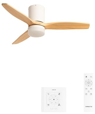 CREATE/WINDCALM S/Ventilador de techo ABS con luz blanco aspas efecto madera clara con controlador y mando / 40W, Temporizador, Ø112 cm, 3 temperaturas de luz, función verano-invierno