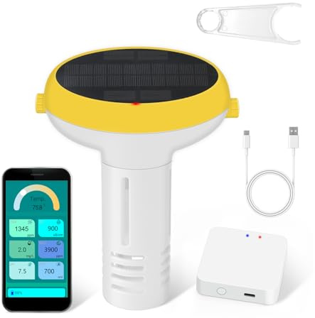 Yewhick Smart Pool Monitor with Gateway, Profession Salt Water Pool Testing kit for Swimming Pool, 7 in 1 Chlorine Salinity ORP Monitor for Aquarium Sodium Chloride Swimming Pools Hot Tub Spas