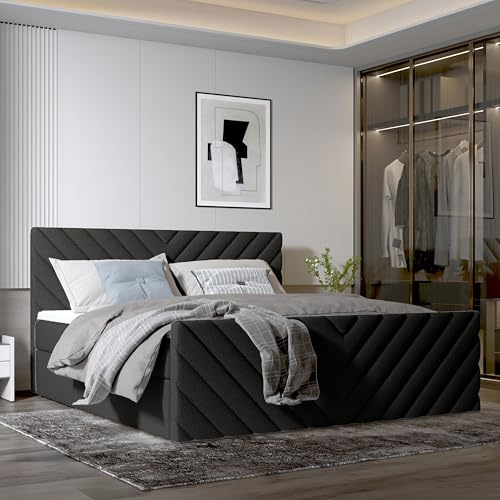 Imebel Boxspringbett 200x200 mit Bettkasten - Bett mit Matratze H3 und 2 Bettkästen - Schlafzimmerbett mit Topper - Bequemes und Elegantes Doppelbett für das Schlafzimmer