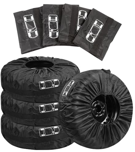 KUWUNG 4 Stück Reifentasche Set 18-22 Zoll Reifentaschen Reifenaufbewahrung Waterproof Staubdicht Reifenbezug Reifenschutzhülle für Sauberer Transport und Lagerung (Durchmesser 80 cm) (Schwarz)