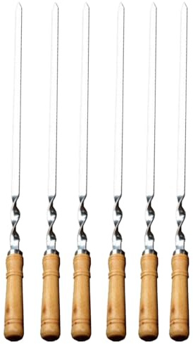 Ahuuen Brochetas Kebab | Pinchos Reutilizables para Jardín y Barbacoa | 6 Unidades Largas Planas de Acero Inoxidable para Ensartar Carnes Verduras en Exteriores Cocina Camping