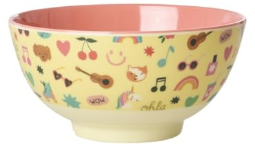 ReWu Rice Schüssel Schale Medium - Soft Yellow Unicorn Love - Geschirr Melamingeschirr Kindergeschirr Kinder Camping BBQ Picknick Bruchsicher BPA-frei Wiederverwendbar 700ml