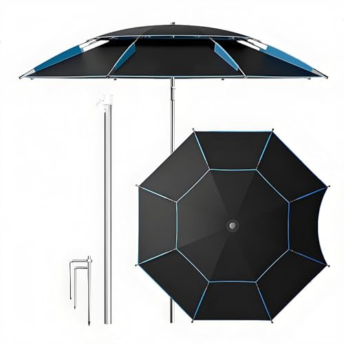 Parasol de plage avec protection UV réglable de 2 m - Parasol de pêche avec ventilation et sac de transport - Parfait pour le soleil et la détente
