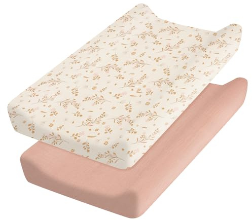 2 Pcs Changing Pad Cover, Breathable Soft Changing Pad Sheets Changings Table Pads Cover, Flexible Comfortable Cotton Fitted Diaper for Boys Girls (Style 1)