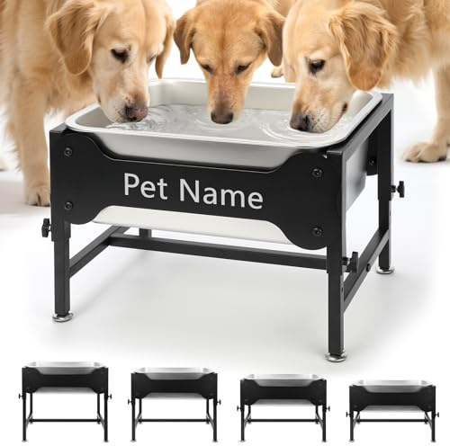 BWOGUE 4 Gal Elevated Large Dog Water Bowl, Raised Stainless Steel Bowl Stand Large Breed, 4 Height Adjustable (9, 11, 13, 15) Non-slip Dog Feeding Station for Joint Pressure Relief Indoor Outdoor