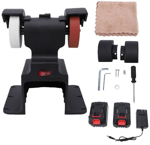 Fafeicy Cordless Bench Grinder Polisher 250W 7000RPM with 2 Grinding Wheels for 18V Battery Metal Grinding Sharpening Polishing