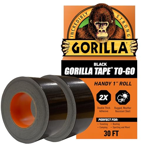 Gorilla Tape, Mini Duct Tape to-Go, 1 x 10 yd Travel Size, Black, (Pack of 2)
