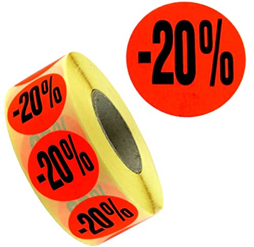 Aktionsetiketten -20%, selbstklebend permanent (festklebend), 32mm rund, Rolle = 1.000 Etiketten, leuchtrot