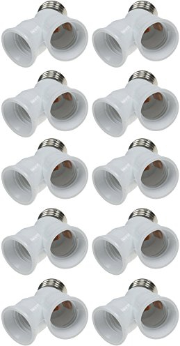 2-fach E27 Fassung Y-Adapter Kunststoff 1x E27 auf 2x E27 Schraubfassung Lampenadapter 10 Stück weiß