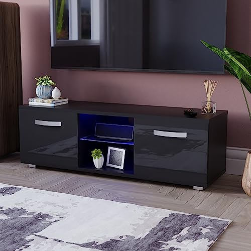 Vida Designs -Cosmo LED-TV-Einheit 2 Türen Modern glänzend matt MDF Wohnzimmer Schrank Medienständer Möbel RGB-Licht, Schwarz, 38x40x120