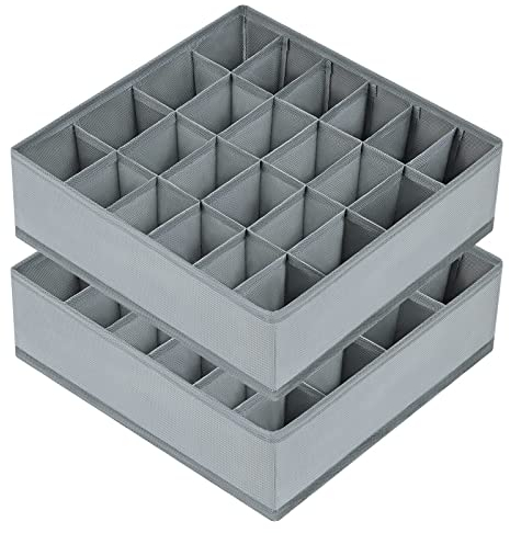 Joyoldelf Drawer Organisers Dividers 2 Packs Wardrobe Organiser, 24 Cell Collapsible Closet Cabinet Organizer Underwear Storage Boxes for Storing Socks, Bra, Handkerchiefs (Gray)