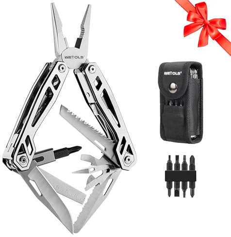 Multitool with Pocket Knife, Birthday Gifts for Men Women Mom Dad, WETOLS 21-in-1 Stainless Steel Pliers with Screwdrivers, Self-locking Multi tools with EDC Sheath, Ideal for Home, Camping, Survival