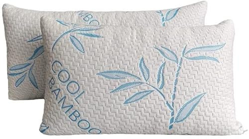 ComfySleep Queen Size 2 Pack Rayon Made from Bamboo Pillows for Sleeping, Cooling Shredded Memory Foam Adjustable Bed Pillow with, Removable/Washable Cover (Queen 2 Pack)