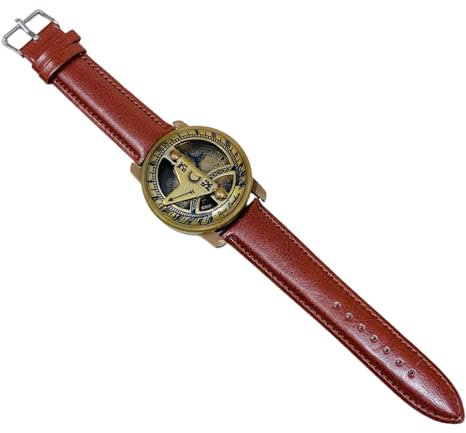 A S Handicrafts Sundial Compass Steampunk Sundial Clock Wrist Watch Brass Antique Unique Gift Nautical Marine Gift Sun Clock Pirate Ship Replica Watch, Brown, Vintage