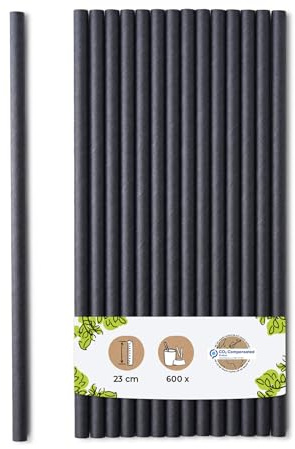 BIOZOYG Pajitas de papel Jumbo 23cm paja 8mm Ř I pajitas biodegradables I pajitas negras respetuosas con el medio ambiente I pajitas de fiesta para batidos I pajitas de papel 600 unidades