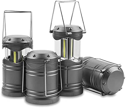 Lichamp LED Camping Lantern, 4 Pack Battery Powered Flashlight for Power Outages, Portable Collapsible Hanging Light Essential for Home, Outdoor, Emergency Lamp Survival Kit Gear for Hurricane, Gray