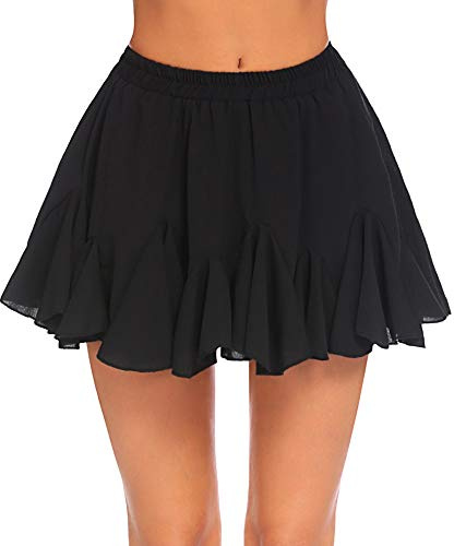 Avidlove Women's Pleated Skater Skirt Basic Casual High Waisted Ruffles Flared Mini Skirts Western Outfit (Black,M)
