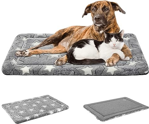 EMPSIGN Dog Crate Pad - Reversible Kennel Mat (Cool & Warm), Machine Washable, Cozy Star Pattern Sleeping Pad for Small Medium Large Dogs, All-Season Pet Bed, Suitable for 54x37 Dog Crate, Grey