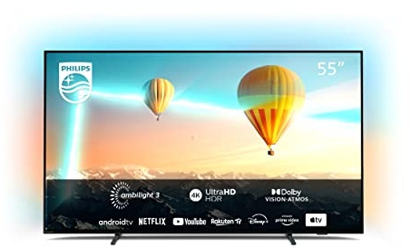 Philips 55PUS8007/12 Fernseher (4K UHD, HDR10+ kompatibel, 60 Hz, Dolby Vision und Atmos, 3-seitiges Ambilight, Smart TV, Triple Tuner) 2022, Mattschwarz, 55 , 139 cm