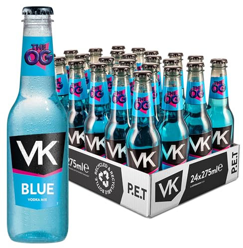 VK Blue Alcopop Plastic Bottles 24 x 275ml Case Pack - Vodka Base - PET Plastic Bottles for Events Weddings, Parties, Festivals, NOT GLASS