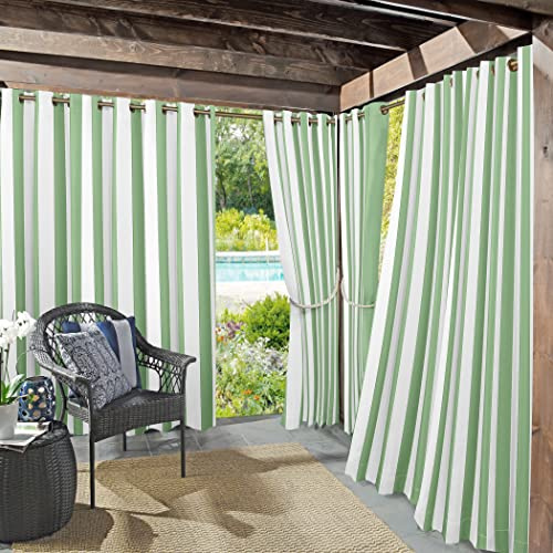 Sun Zero Valencia Lot de 2 Panneaux de Rideaux à œillets à Rayures pour intérieur/extérieur avec Protection UV, écoénergétique, 137,2 x 241,3 cm, Vert Spa