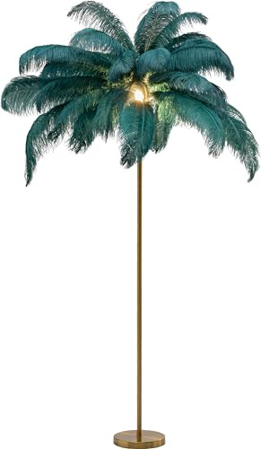 Kare Design lampada da terra Feather Palm, verde acqua, piantana, piume, stanza da letto, salone, stile boho, eleganute lussuoso, esotico, 165x65x65 (A/L/P), lampadina non inclusa