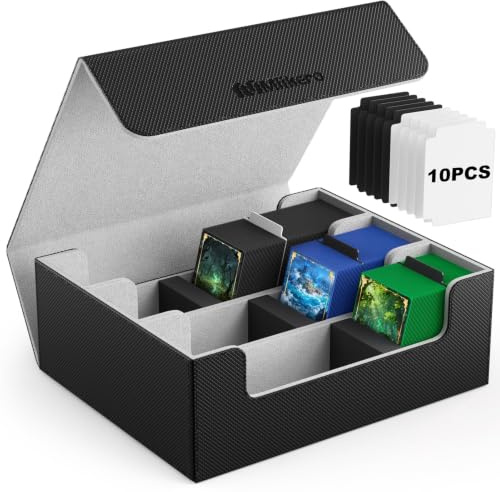 Mlikero Card Deck Case for Trading Cards 1800+, Trading Card Storage Box with 10 Dividers and 3 Foam Stoppers, Leather Magnetic Closure Commander Deck Box Fit for YuGiOh, MTG and Sport Cards