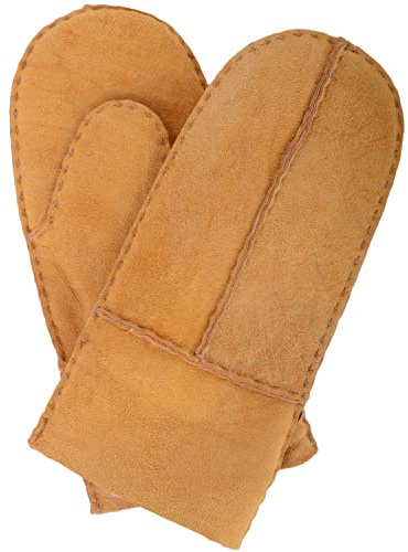 SNUGRUGS Manoplas de piel de oveja auténtica para niños con costura dividida y puño trasero, arena, Talla única