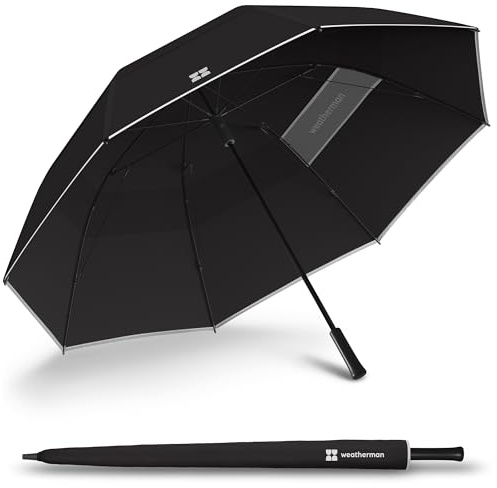 Weatherman Umbrella - Golf Lite Umbrella Extra Large Big Oversize Windproof for Golf Bag Push Cart w/ UV Protection - Waterproof Heavy Duty Umbrellas for Rain Sun for Men Women - Resists Up to 55 MPH Winds (Black)