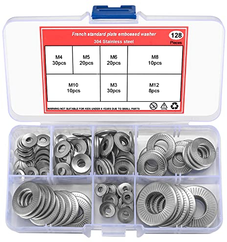 128 Stk gezahnte Konische Federscheibe, Edelstahl Kegelfederscheibe, Kegelscheibe, Gerändelte Federscheiben, Tellerfederscheiben, Spannscheibe - M3/M4/m5/M6/M8/M10