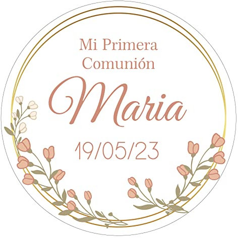 Pegatinas Personalizadas Comunion, Bautizos, Bodas en Vinilo Redondas – Detalles para Invitados de Primera Comunion Niños y Niñas 16 Modelos (Modelo 2)