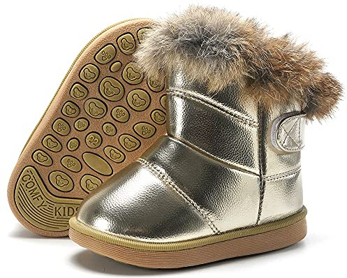 Gaatpot Bottes de Neige Bébé Bottines Fourrée Fille Garçon Chaussures Bottes D'Hiver Chaude Doublé Imperméable Boots Or 21EU/ 22CN