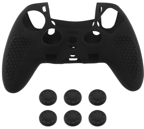 VGOL Anti-Rutsch Hülle Silikon Schutzhülle mit 6 Wireless Controller Stick Caps Weiche Gummi Protector Kompatibel mit PS5 Edge Wireless Controller Schwarz