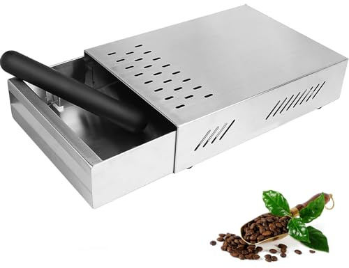 Kaffe låda behållare, Kamanan Professional för kaffesump, rostfritt stål kaffekvarnar knacklåda lämplig för alla vanliga kaffemaskiner, lådprofil av rostfritt stål (280 mm x 180 mm x 63 mm)