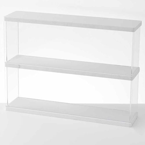 Joody 2 Niveaux Vitrine Acrylique pour Collection Figurine Voiture Miniature, Transparent Boite Plexiglas avec Porte, Anti-poussiere Vitrine Parfum Rangement, Blanche (40 x10x27,7cm)