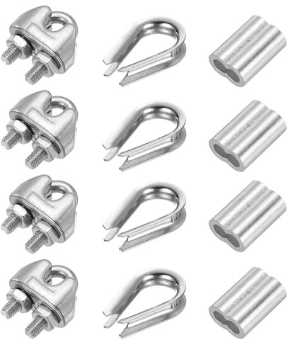 PATIKIL Set de Accesorios para Cuerda de Alambre, 304 Acero Inoxidable 6 Pcs Abrazadera de Clip de Cable 6 Pcs Guardacabo para Cuerda de Cable de 5mm/3/16
