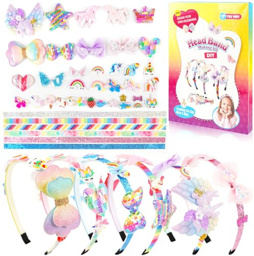 Kit de Fabrication de Bandeaux pour Filles, Bandeau Cheveux Licorne, DIY Accessoire Pour Cheveux, Serre-tête Bricolag, Activite Manuelle Cadeau Jouet Fille 3-11 Ans
