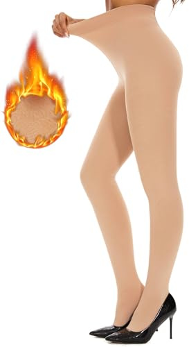 DUCMODA Collant termici morbidi foderati in pile per donna, caldi e opachi,Collants Invernali,carnagione,L-XL