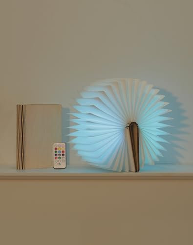 ZBOLE Lampe de livre en bois 14 cm, 12 couleurs LED, éclairage d'ambiance magnétique, lampe à piles pour décoration maison et bibliothèque (érable)