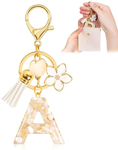 Fengguock Portachiavi con Iniziale Portachiavi Donna Iniziale Portachiave Ragazza con Lettera Portachiave Donna Regali da Personalizzare Con Farfalla per Gli Amici, per Zaino Borsa Scuola (A, White)