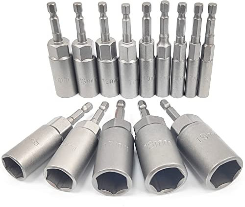 14 Piezas Llaves de vaso para Taladro, 6-19mm Profundice Juego de Llaves de vaso, Juego de Tuerca de Tuerca Magnético, 1/4 Zócalo Llaves de vaso para Taladro, para Electric Screwdriver Handle Tools