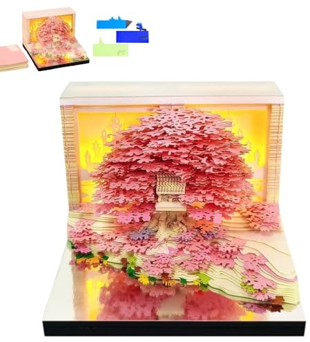 3D Calendar 2027,Time Piece Calendar 2027 Tear-off Art Paper Sculpture,Weekly Calender Tree House Memo Pad with Light for School/Office/Home, Pink