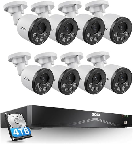 ZOSI 4K Kit Cámara de Vigilancia PoE Exterior, 16CH 8MP NVR 4TB HDD(Ampliable a 32CH), Detección de Personas y Alertas Instantáneas, Acceso Remoto, Visión Nocturna y Grabación 24/7