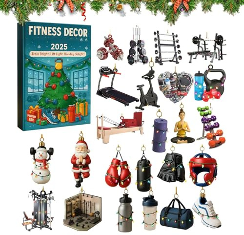 Fitnessdekor advent 2025 – 2D akryl juldekoration | 24 dagars nedräkningskalender träningsprydnad | gym- och sportdekor för ryggsäck plånbok handväska billöpare fitnessälskare födelsedagsfest
