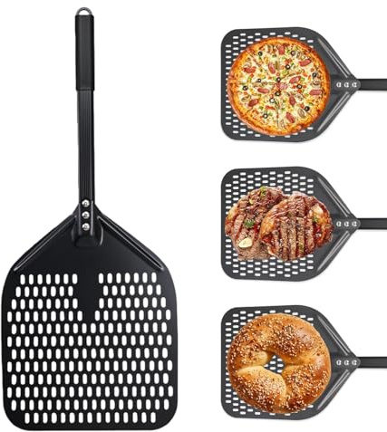 Pelle à pizza légère – Pelle tournante en métal, pelle à pizza en aluminium avec design authentique, outil de cuisson pour gril au four, four de cuisson, pâte à, poêle à pizza à la maison et à