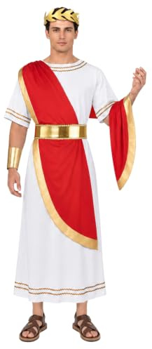 BSBUY Romersk grekisk kostym män romersk Toga rock antik romersk kejsare outfit för halloween värld bok dag
