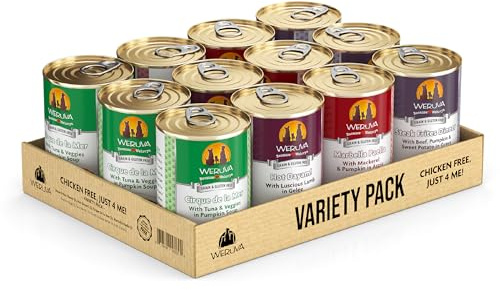 Weruva Classic Dog Food, Variety Pack, Chicken Free, Just 4 Me, Wet Dog Food, 14oz Cans (Pack of 12)