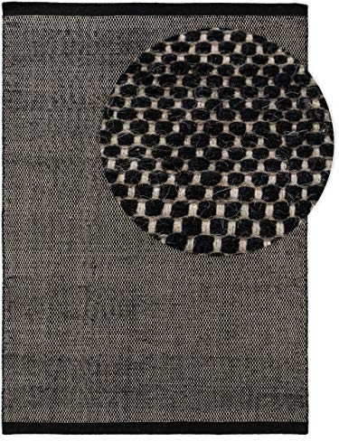 benuta Wollteppich Rocco Schwarz/Weiß 170x240 cm Kurzflor Flachgewebe für Wohnzimmer, Schlafzimmer, Esszimmer oder Kinderzimmer